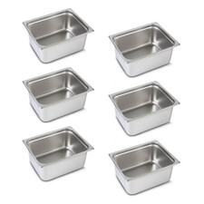 1/2 Hotel Pans 6 Inch Deep Stainless Steel Food Pan - Anti-Jam 6 Pack Steam T...