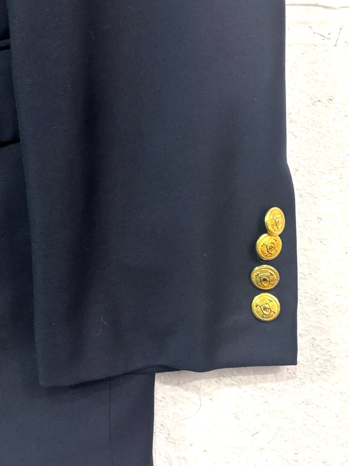 Ralph Lauren 38S Navy Blue Gold Buttons Blazer Jacket Sport Suit Coat Wool Mens - Image 2 of 4