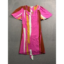 Nine West Abstract Stripe Dress Womens Size S Pink Brown V-Neck Flutter Sleeve