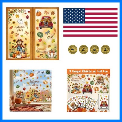 Fall Window Clings Decor Autumn Harvest Thanksgiving Decorations Stickers | 9...