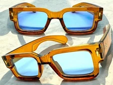 Classic Vintage Retro Hardcore Biker Gangster SUNGLASSES Brown Frame Blue Lens