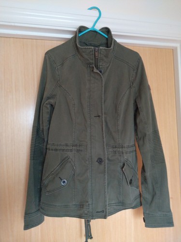 Hollister Womens S Small Olive Green Military Style Cinch Waist Stretch Jacket - Picture 12 of 12