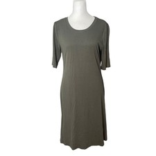 Old Navy Womens Large Fit & Flare Dress Rib Mini Short Sleeve Dark Green Stretch