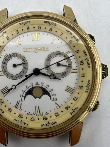 Wittnauer Chronograph Mondphase Armbanduhr Weltzeit VINTAGE 1990 Swiss - DEFEKT - Bild 4 von 16