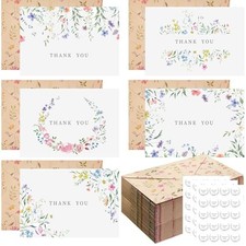 50 Pack Wildflower Thank You Cards Floral Greeting Cards Gift with Envelope
