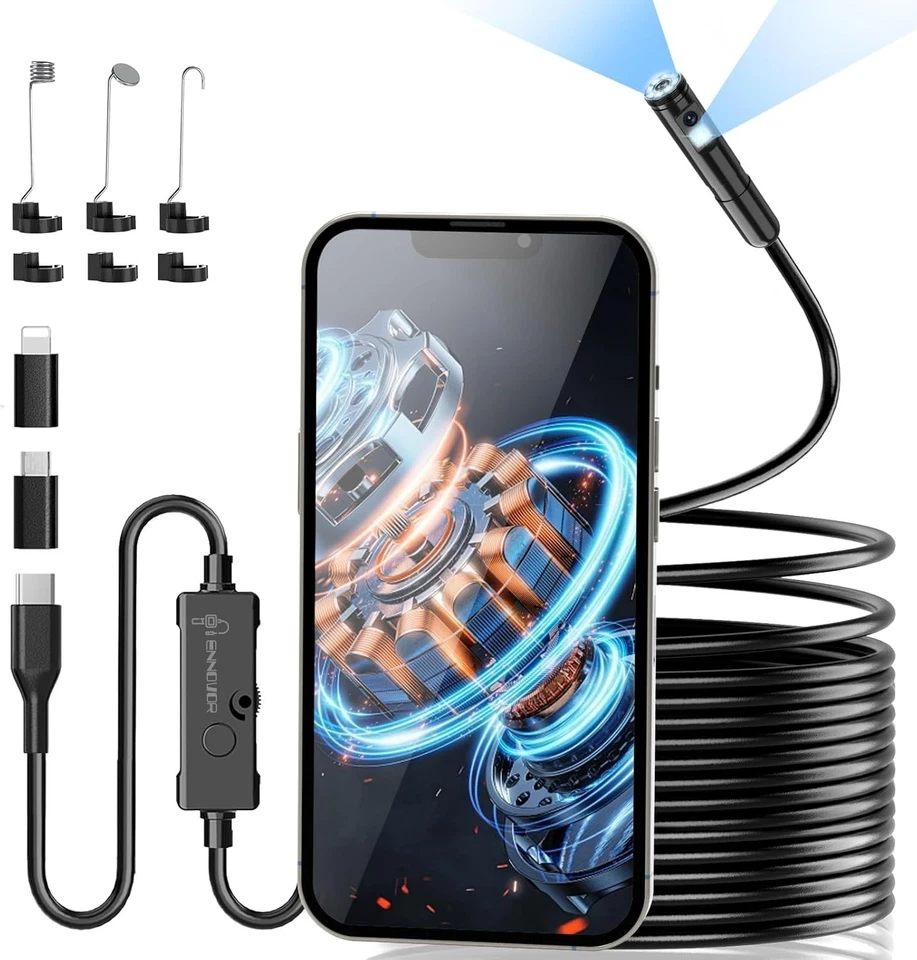 ENNOVOR Dual-Lens Endoscope Inspection Camera,1920HD Semi Rigid Snake Inspection NEW