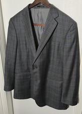 Q Clothiers Bespoke Gray Blue Windowpane REDA Italian Wool 2Btn Blazer 46S Slim