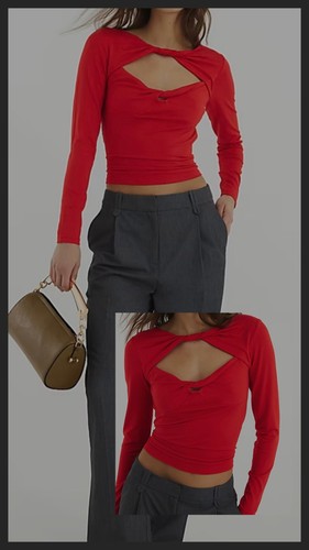 River Island Women Long Sleeve Cut Out Front Red Top Size 12 BNWT