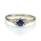 Art Deco Style 0.60 Ct Blue Sapphire & CZ Diamond Vintage Sterling Silver Ring