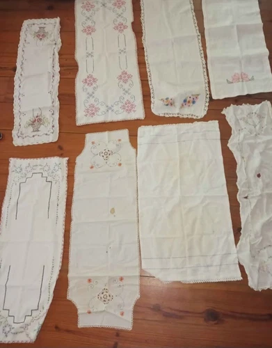 8 Vintage Floral Embroidered Table Runners (Lot #3)