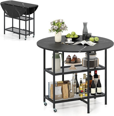 Folding Dining Table, Expandable round Drop Leaf Table with 2-Tier Storage Shelf
