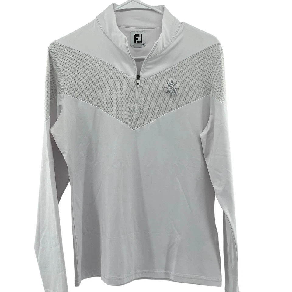 Camisa Pullover Manga Larga Para Hombres FJ FootJoy Golf Performance 1/4 Cremallera M Blanca Foto 2 de 4