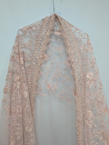 Unbranded Pink Mesh Floral Embroidered Sequin Saree (T6) - Picture 7 of 8