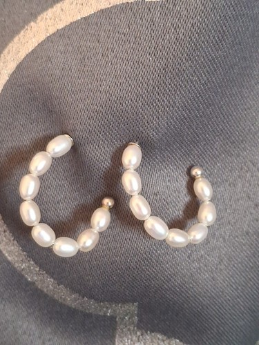 Honora Egg Shape Pearl J Hoop Earrings Sterling Silver 925 Freshwater Cultured 1 - Picture 24 of 24