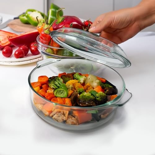 Round Glass Casserole Dish With Lid Oven Safe, Casserole Bowls With Lids, - Picture 7 of 7