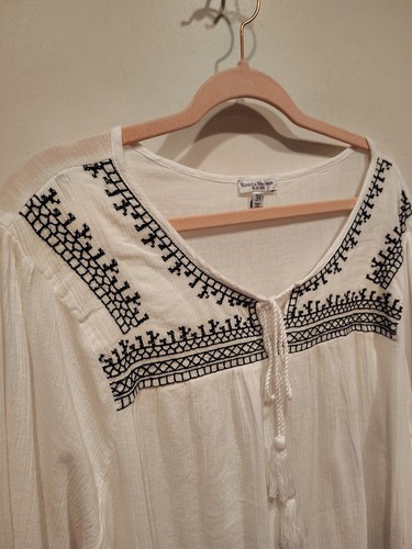 Rebecca Malone NWT Embroidered White Gauze Peasant Top Sz 3X Summer Vacation - Picture 3 of 8