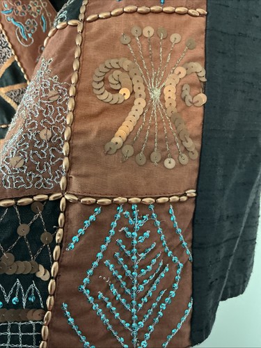 Chaleco Carole Vintage XL Negro Multi Bordado Cuentas Arte Abstracto Boho - Imagen 6 de 14
