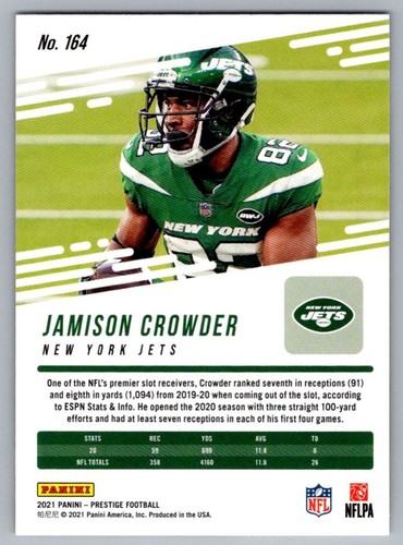 2021 Panini Prestige Jamison Crowder New York Jets #164 - Picture 2 of 2