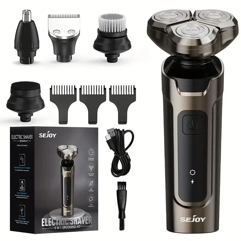 SEJOY 5IN1 Mens Electric Shaver Rotary Razor Rechargeable Wet Dry Hair Trimmers