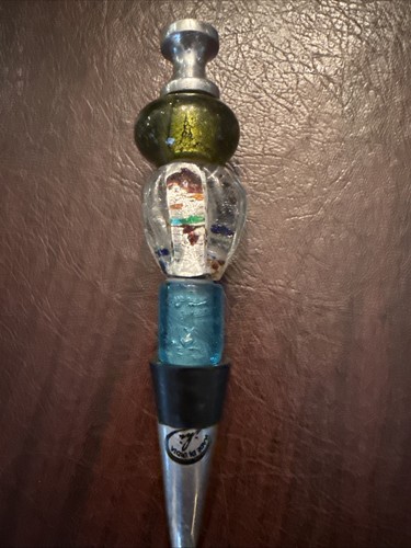 Tappi per bottiglie di vino in vetro artistico fuso (2), cuore e pila di perline - Foto 2 di 8