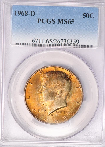 1968 D Toned Kennedy Half Dollar PCGS MS 65 See Video Toning Silver Coin 50C