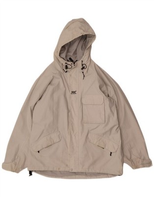 Helly Hansen Mens Hooded Rain Jacket UK 40 Large Off White Nylon CC09