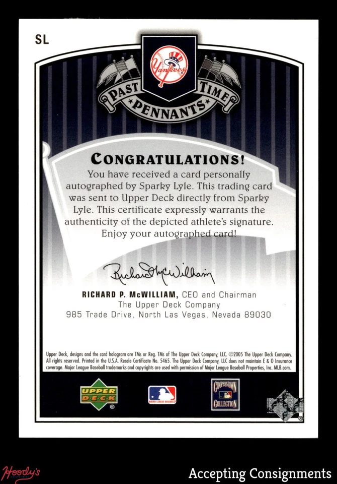 2005 UD Past Time Pennants Signatures Bronze #SL Sparky Lyle AUTO YANKEES - Image 2 of 2