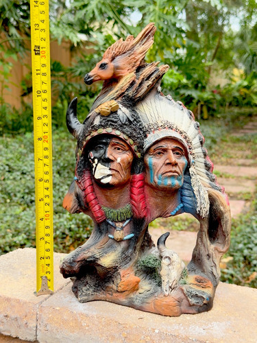Wild West Native American Tribal Chief in Headdress Wise Counsel Bust Sculpture - Bild 11 von 14