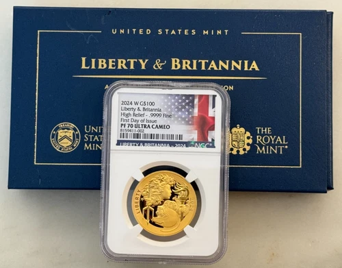 2024-w $100 High Relief Liberty & Britannia Gold NGC PF70 First Day of Issue OGP