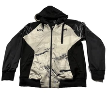 UFC Venum Hoodie Authentic Fight Night 2.0 Black White Zip Pocket Sweatshirt L