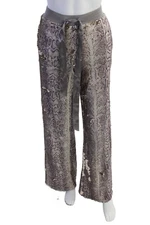 Ramy Brook Womens Sequined Animal Print Elastic Wide Leg Trousers Purple Size M