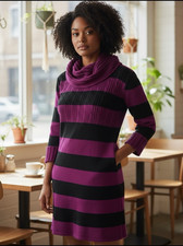 Takeout Black and Magenta Striped Sweater Dress Size XS