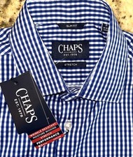 CHAPS Men  s Navy  White Check Slim Fit Stretch Button Up L/S Shirt Size S NWT