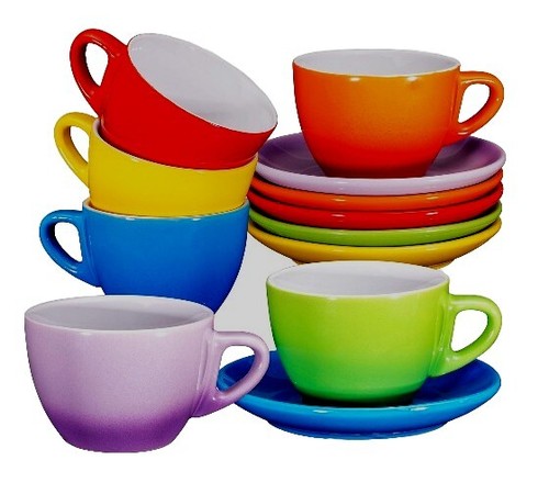 Bruntmor Espresso Cappuccino 6 Oz Coffee Cups & Saucers 6-Pc Set Rainbow Colors