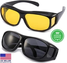 Tac HD Day Night Vision glasses Men Unisex Driving Wraparound Fit Over Sunglass