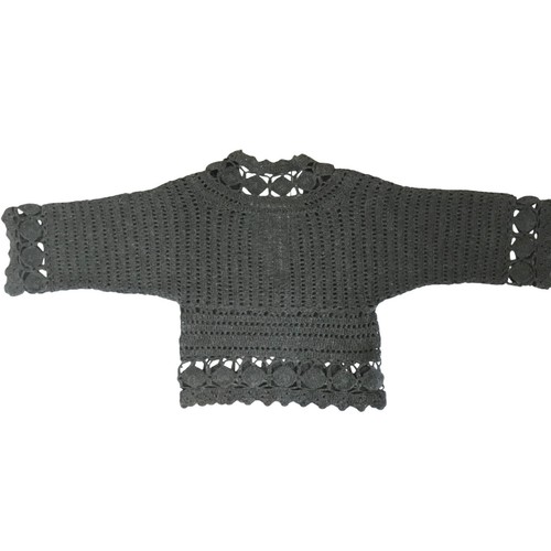 ANTHROPOLOGIE Women Gray Crochet Angora Sweater V-Neck Orenburg Knit Boho XS - Picture 2 of 10
