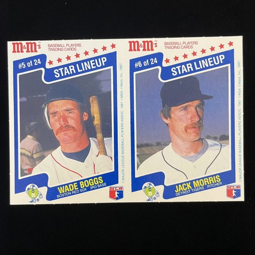 Tarjetas de béisbol 5 y 6 de los Boston Red Sox Wade Boggs Detroit Tigers Jack Morris M&M 1987 - Imagen 9 de 14