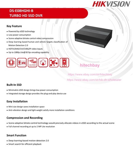 DS-E08HGHI-B eDVR 8CH 2MP 1080P Digital Video Recorder Built-in eSSD storage - Picture 6 of 9