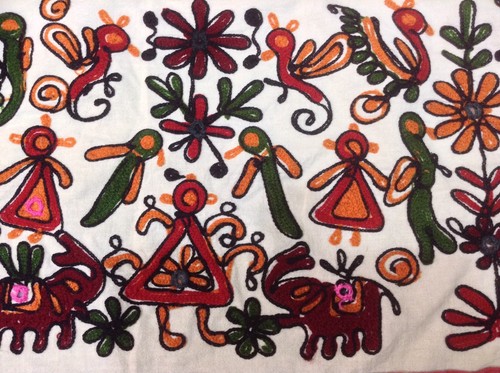 Om Vintage Indian Animal Figure Hand Embroidered Beige Wall Hanging Decor W8 - Picture 8 of 11