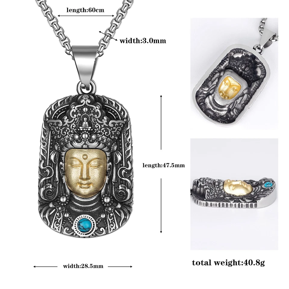 Amuleto budista masculino aço inoxidável cabeça de buda colar joia presente da sorte - Imagem 4 de 4