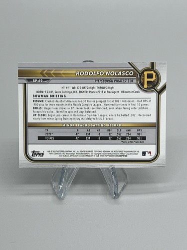 Papel Piratas Bowman Rodolfo Nolasco Prospects 2022 paralelo verde SSP/99 - Imagen 2 de 2