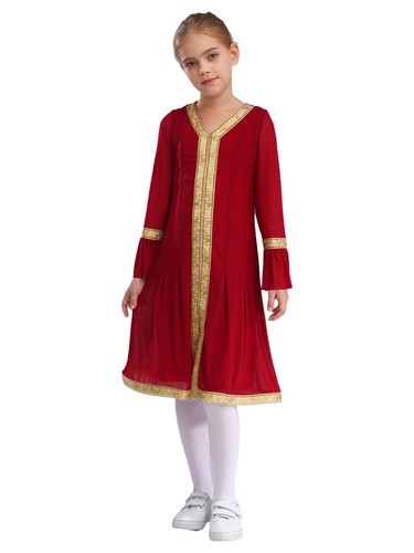 Girls Gown Ethnic Abaya Arabic Dress Praise Robe Indian Long Sleeve Dubai Eid - Picture 12 of 68