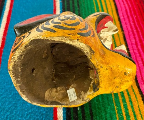 Mexican Folk Art Carved Wood Jaguar Leopard Cat Head Lion Face Mask Guerrero 5" - Picture 12 of 12