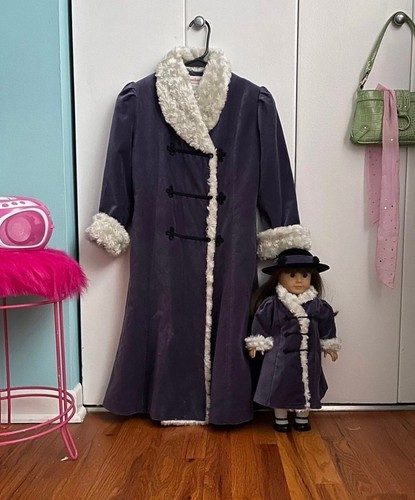 American Girl Samantha Holiday Blue Special Occasion Coat Faux Fur Trim Size 7 - Picture 2 of 8
