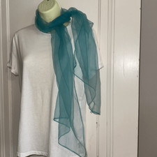 Vintage aqua blue semi sheer long chiffon scarf