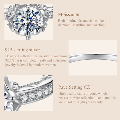 Anillos de boda Voroco de plata de ley 925 con flores de moissanita para mujer regalos joyas - Imagen 10 de 17