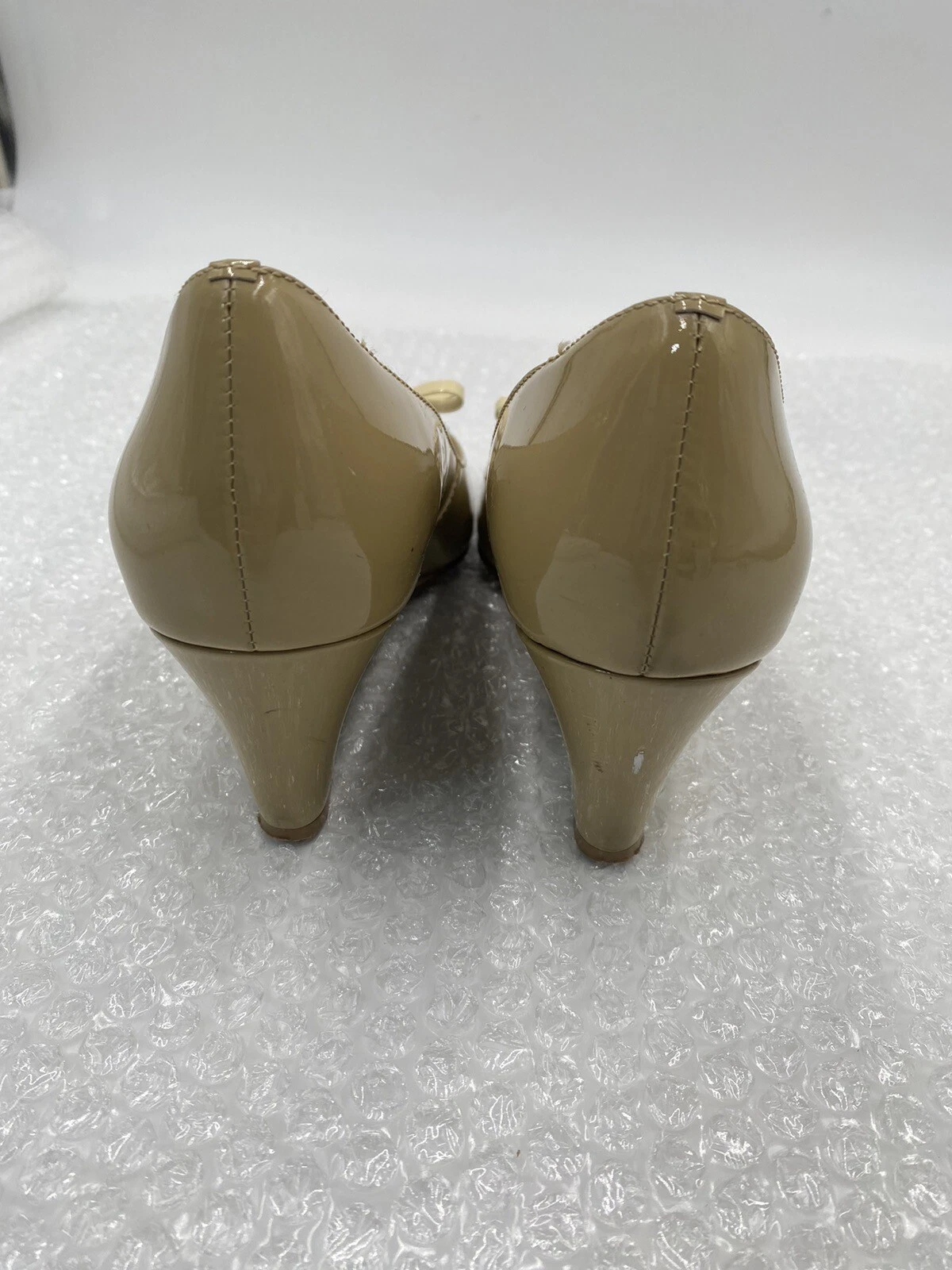 Scarpe eleganti Kate Spade donna taglia 7 M beige pelle zeppa punta aperta