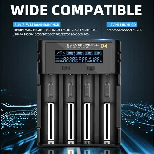 LCD Smart Battery Charger 4 Slots For AA AAA AAAA Ni-MH Lithium Battery Tool USB - Picture 7 of 12
