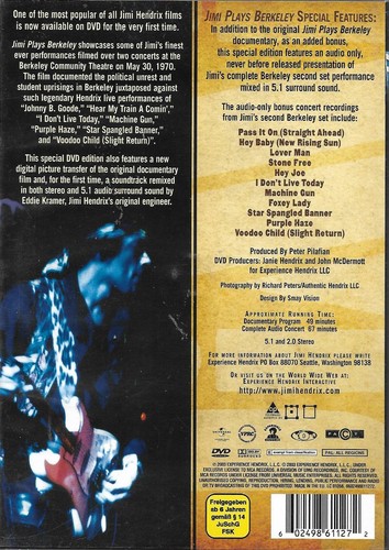 DVD ZONE 0 JIMI HENDRIX PLAYS BERKELEY SATURDAY MAY 30, 1970 DE 2003 EUROPE - Picture 2 of 2
