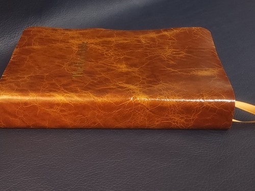 Tan & Gold MacArthur Study Bible in a rugged leather style & two ribbons - Picture 2 of 11